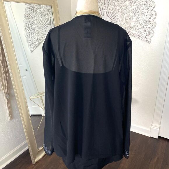 R&M Richards Whimsygoth Beaded Open Front Black Mesh Cardigan 14 / L - Picture 6 of 8